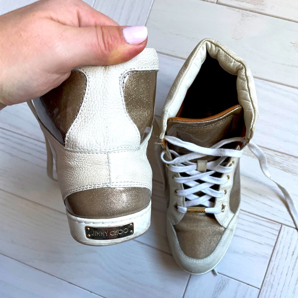 Jimmy Choo White & Gold high-top sneakers 37